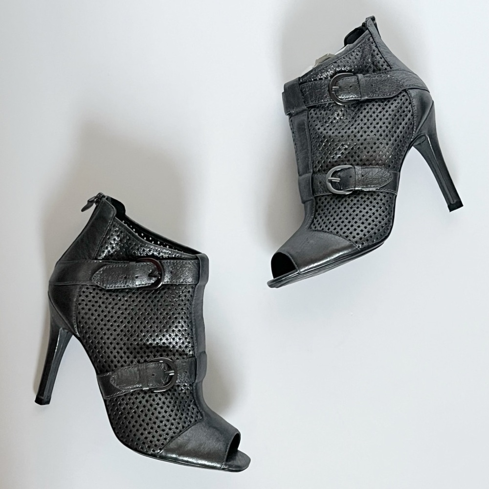 Caressa Georgina Leather Gun Metal Mesh Open Toe Boots Booties